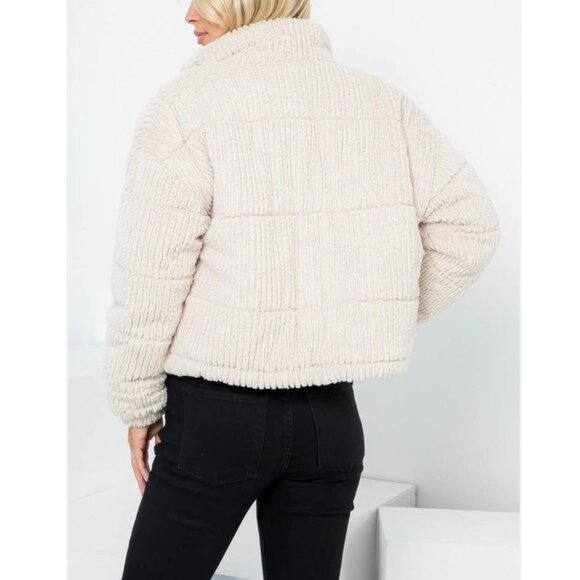 STOOSH by 26 International Women's Knit Textured Faux Fur Cord Puffer Jacket M - Picture 7 of 13